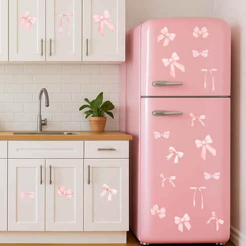 Aeaocvo 28 (6 Pcs Pink Bow Wall Stickers, Bow Room Decor for Girls, Peel and Stick Wall Stickers for Girls Room Nursery