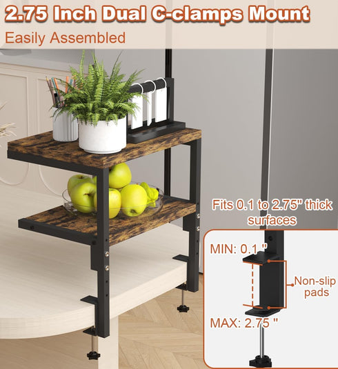 Clamp on Desk Organizer Shelf, Heavy-Duty 2-Tier Adjustable Storage Extender for Desktop Accessories and Gaming