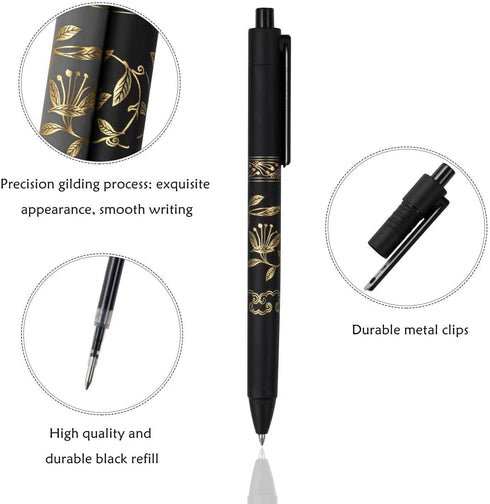 MiSiBao 0.7mm Black Ink Gel Pens - Refillable & Retractable Gel Ink Rolling Ball Pens, 9-pack