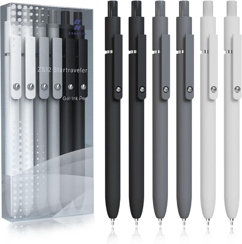 Gel Pens, 6 Pcs 0.5mm Fine Point Black Ink Pens for Smooth Writing, Quick Dry for Journaling, Office School Supplies