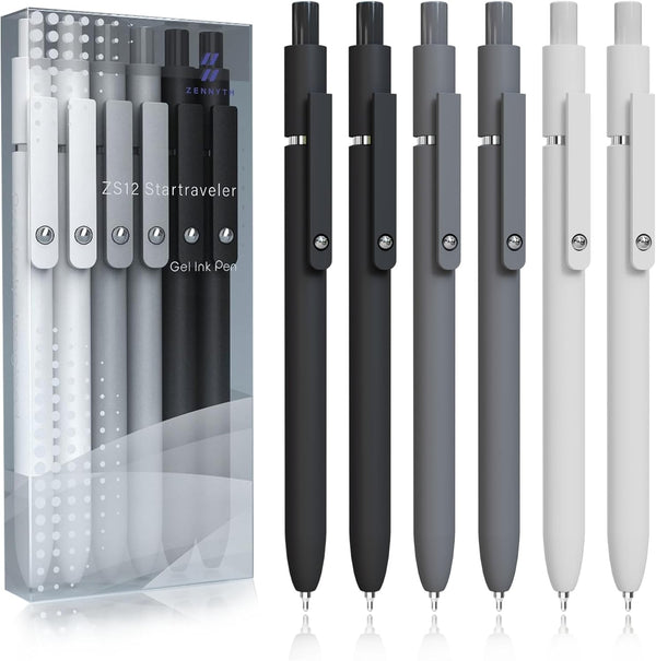 Gel Pens, 6 Pcs 0.5mm Fine Point Black Ink Pens for Smooth Writing, Quick Dry for Journaling, Office School Supplies