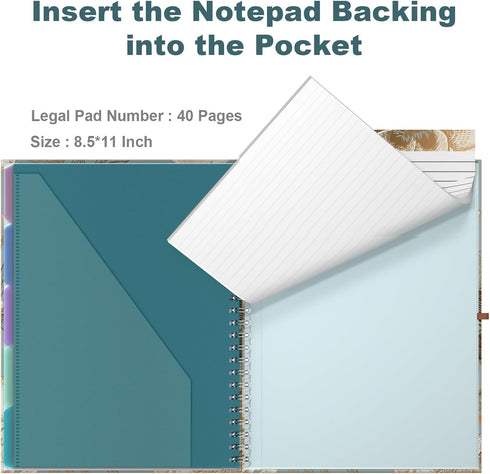 Hongri Clipboard Folio, Refillable Lined Notepad with 5 A4 Folders, Spiral Clip Board Portfolio for Office Supplies