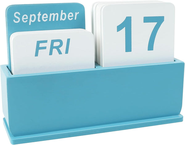 DEERINE Wooden Block Perpetual Calendar for Desk, Daily Desktop Standing Flip Calendar with
