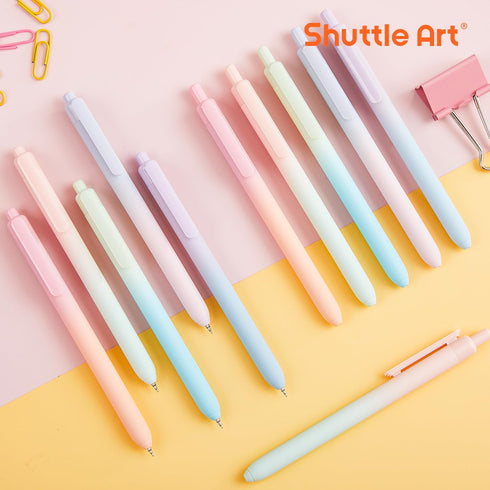 Shuttle Art Retractable Pastel Shifting Gel Ink Pens, 15 Pack Black Ink Pens, Cute 0.5mm Fine Point for Writing