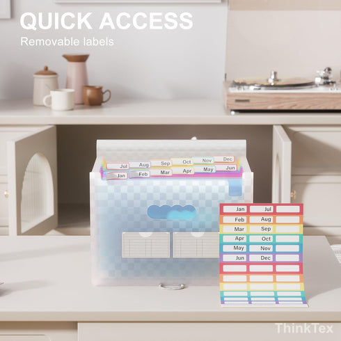 ThinkTex Accordion File Organizer, 12-Pocket Expanding File Folders for Paper, Letter/A4 Size Document Holder