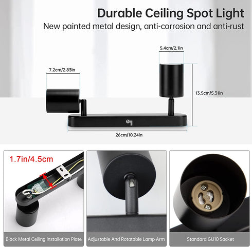 SGGSHENNAN 2 Gu10 (Black-2 Adjustable Spotlight Ceiling Light Fixture Light Track Lighting Indoor Directional Light