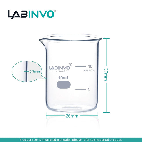 Low Form Graduated Glass Beaker, 12pcs of 10ml Volume, 3.3 Borosilicate Glass Beaker Set
