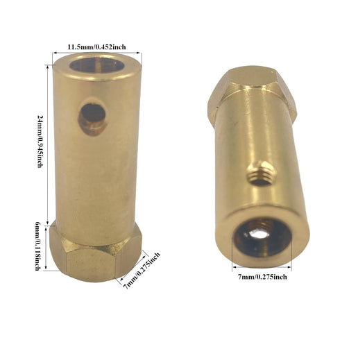 6Pcs Hex Coupler 7mm Bore Motor Hex Brass Shaft Coupling Flexible Connector for DC Motor Shaft, Robot, Model Car Tires Shaft