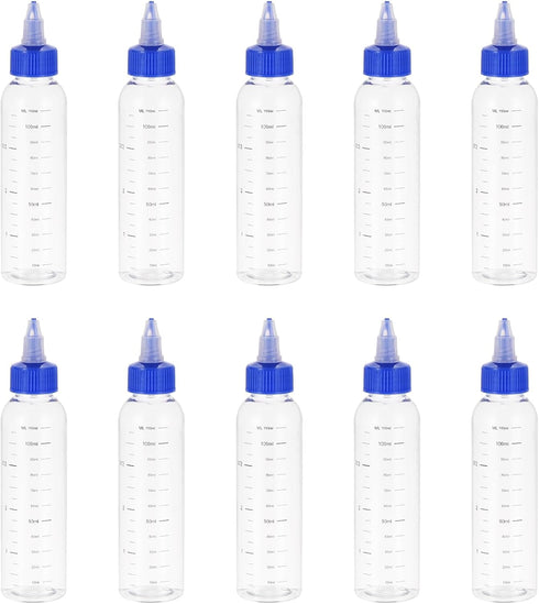 PATIKIL 10Pcs 4oz(120ml) Plastic Dispensing Bottle, Squeeze Graduated Empty Bottles with Blue Twist Cap, Transparent