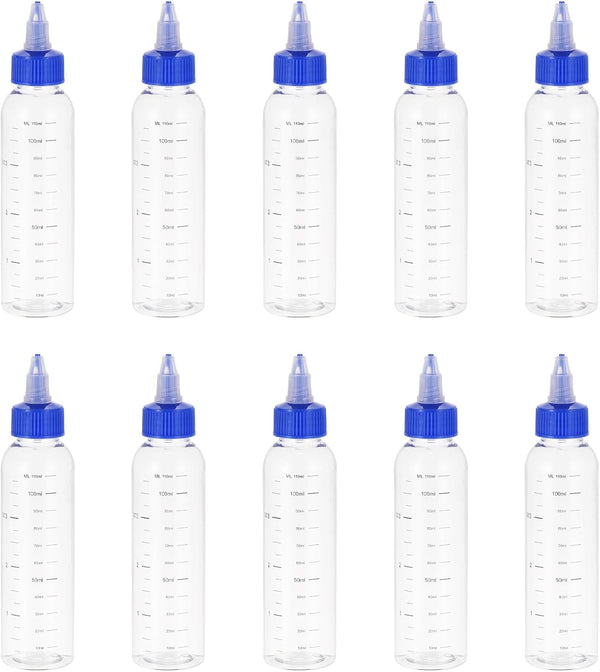PATIKIL 10Pcs 4oz(120ml) Plastic Dispensing Bottle, Squeeze Graduated Empty Bottles with Blue Twist Cap, Transparent