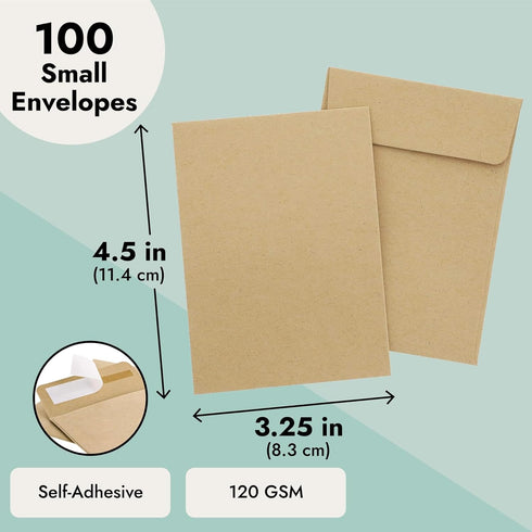 Juvale 100 Pack Small Seed Saving Envelopes, 4.5x3.25 Self Adhesive Blank Packets for Coins, Stamps, Mini Parts (Brown)