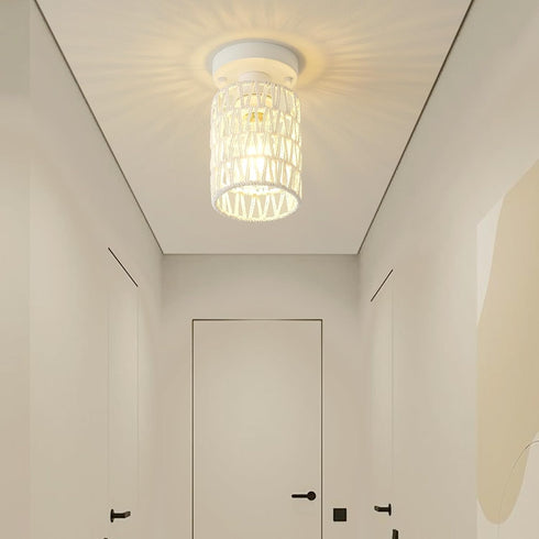 2-Pack Rattan Ceiling Lights Flush Mount, Close to Ceiling Light Fixtures with Rattan Shade, Boho Hand-Woven Farmhouse