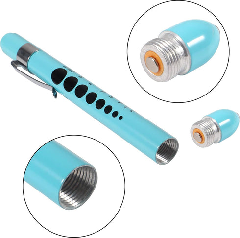 Aokin Medical Pen Light for Nurse Doctor, Reusable LED Flashlight with Pupil Gauge and Ruler, Sky Blue