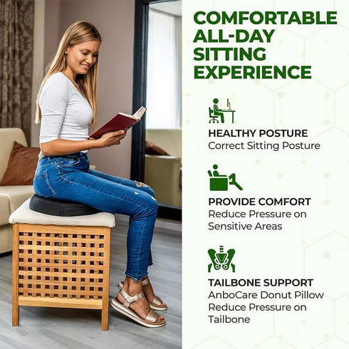 Tailbone Seat Cushion for Car, High-Rebound Memory Foam & Gel Doughnut Pillow for Hemorrhoids, Support, Sciatica Pain