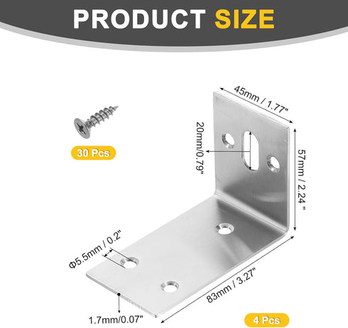 4Pcs 57 83 45mm 1 uxcell Adjustable L-Shape Corner Brace, x x Slot l Corner Brace Slotted Joint Right Angle Bracket