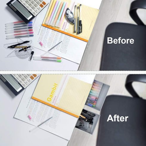 Desk Drawer Attachment 2 Pack - Hidden Pencil Organizer, Adhesive Pen Holder for Desktop Storage