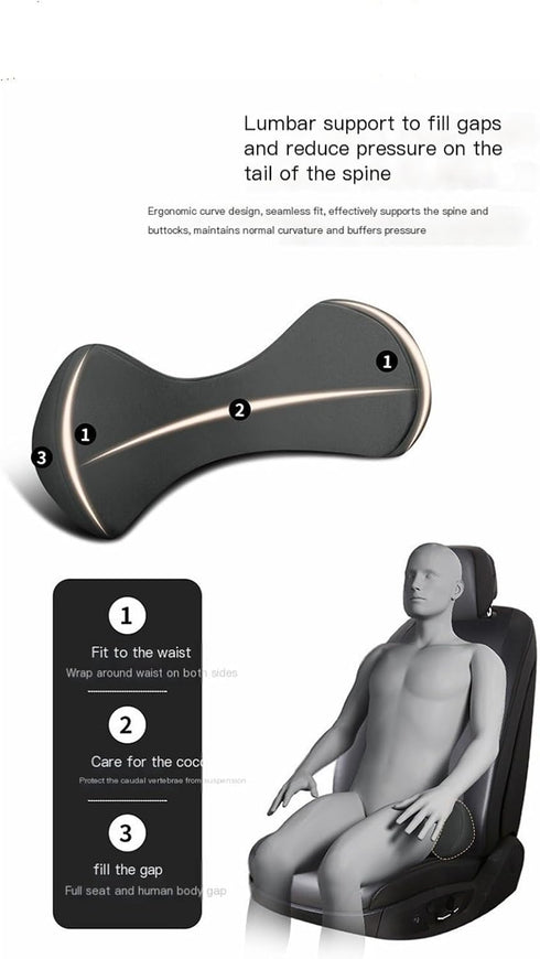 Generic Tailbone Car Lumbar Support Pillow - Slim Fit Memory Foam Lower Back & Cushion for Seat, Relieves Back Pain On
