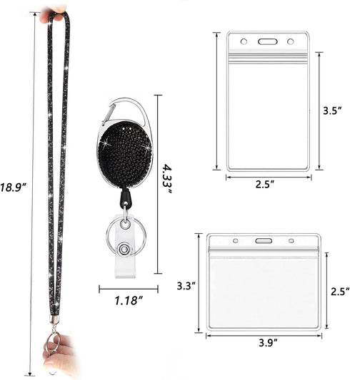 VIQWYIC Retractable ID Badge Holder 2 Pack with Bling Neck Strap Lanyard, Clear Card Holder for Office Worker