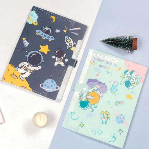Cute File Folder - 5 Pockets - Astronauts Universe Space Rocket A4 Accordion Expanding Organizer (Blue)