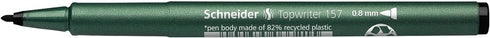 Schneider Topwriter 157 Fiber Tip Pen, 0.8 mm, Green Barrel, Black Ink, Box of 10 Pens
