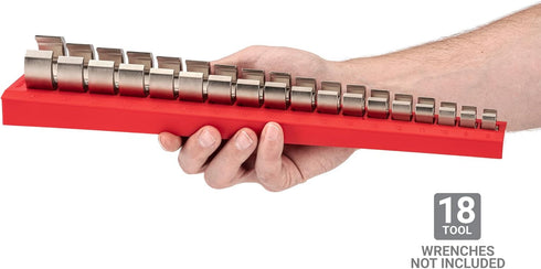 TEKTON 18-Tool 3/8 Inch Drive Flare Nut Crowfoot Wrench Organizer Rack, Red