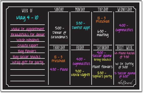 Dry Erase Magnet Weekly Calendar, Black Fluorescent Fridge Magnet