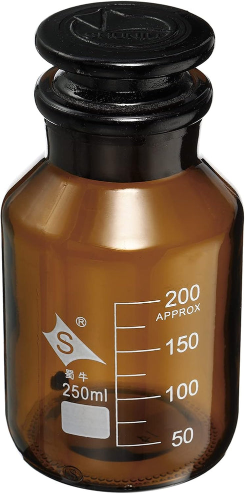 PATIKIL 250mL Reagent Media Bottle, 1Pcs Round 3.3 Borosilicate Glass Graduated Storage Bottle