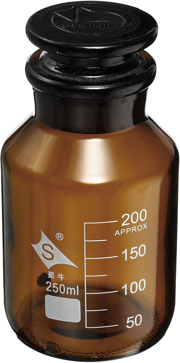 PATIKIL 250mL Reagent Media Bottle, 1Pcs Round 3.3 Borosilicate Glass Graduated Storage Bottle