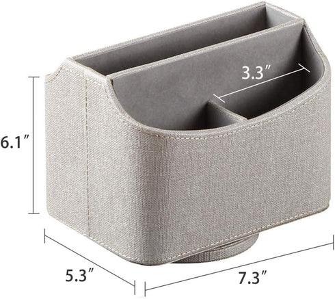 PU Leather Remote Control Holder, 360 Degree Spinning Desk Caddy for Media, Mail, Calculator, Mobile Phone, Beige