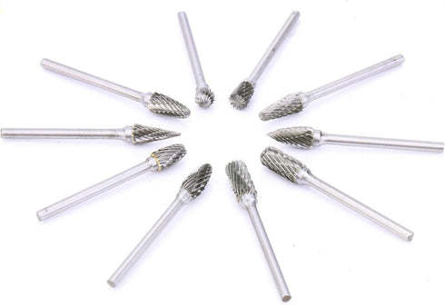 DLtools 10pcs Double Cut Tungsten Carbide Rotary Burr Set for Metal Carving, Drilling, Polishing Bits