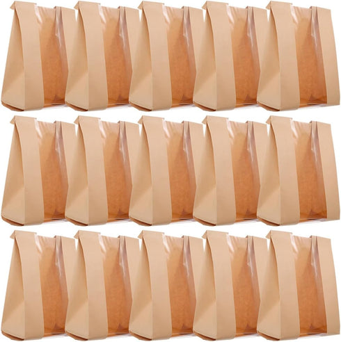 100pcs Kraft Paper Bread Bags with Window, 250g Loaf Food Storage Bags