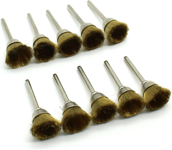 TEMO 10 pc Brass Rotary Cup Wire Brush Wheel #536, 1/2 Inch with 1/8 Inch Shank for Dremel Tools