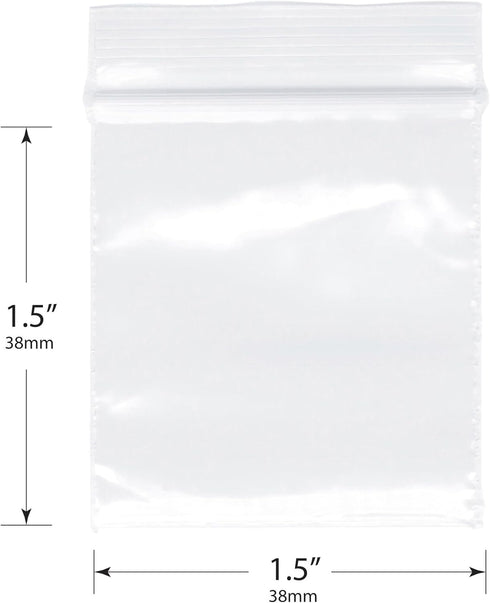Plymor 1.5" x 1.5" Zipper Reclosable Plastic Bags, 2 Mil, Pack of 200