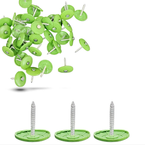 500 Pack Lime Green Quiet Round Plastic Cap Nails, 1 Inch Roofing Nails for House Wrap Fastening
