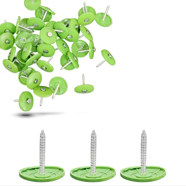 100 Pack Lime Green Round Plastic Cap Nails, 1 Inch Galvanized Roofing Nails for House Wrap Fastening