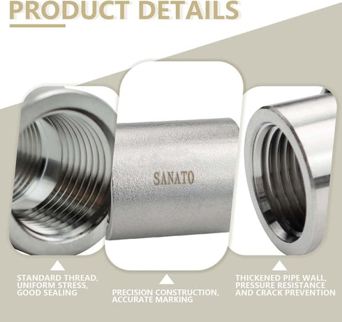 3 Pcs SS 304 Forging Nipple Cast Pipe, 3/8" NPT x 3/8" NPT Female Threaded, 50mm Pipe Fittings