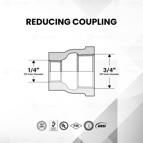 Supply Giant CSSD0340 3/4'' x 1/4' Reducing Coupling with Female National Pipe Taper Threaded Ends, Brass Construction