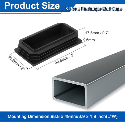 8 4 2 Inch uxcell Pcs Rectangle Tubing End Caps x Plastic Hole Plugs Insert End Cap for Metal Tubing Post Chair Leg