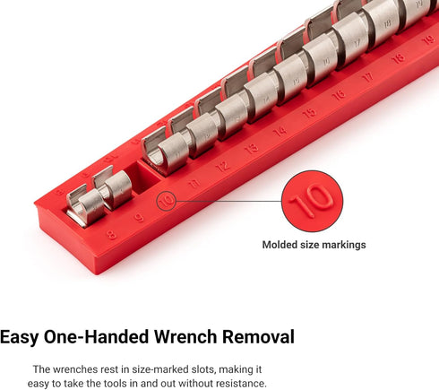 TEKTON 18-Tool 3/8 Inch Drive Flare Nut Crowfoot Wrench Organizer Rack, Red