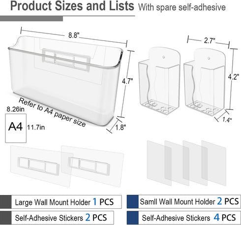 Set, 3 Pack Wall Mounted Remote Control Holder Self Adhesive Magazine File, Mail Organizer Box for Wall, Bedside Caddy