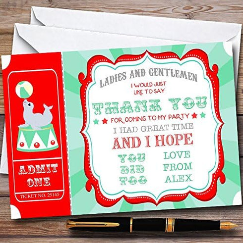 The Card Zoo Red & Green Red Circus Personalized Childrens Birthday Party Thank You Cards