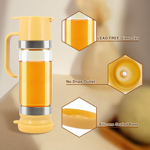 12 oz Glass Honey Dispenser No-Drip with Handle Maple Syrup Jar Dispenser for Coffee, Pancakes & Waffles Elegant Glass