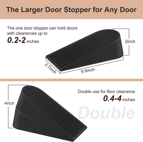 Door Stoppers for Bottom of Door on Floor,Premium Rubber Door Stopper Wedge, Floor Sturdy Stackable Door Stops for Carpet Heavy Duty Door, Door Gaps (Big 2 Pack, Black) by JZWBLILY