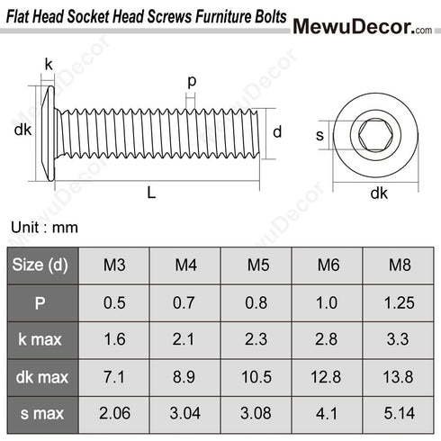 MewuDecor M6 35mm 18-8 (304), 10 x Socket Cap Furniture Bolts with Barrel Nuts for Furniture Cots Beds Crib and Chairs
