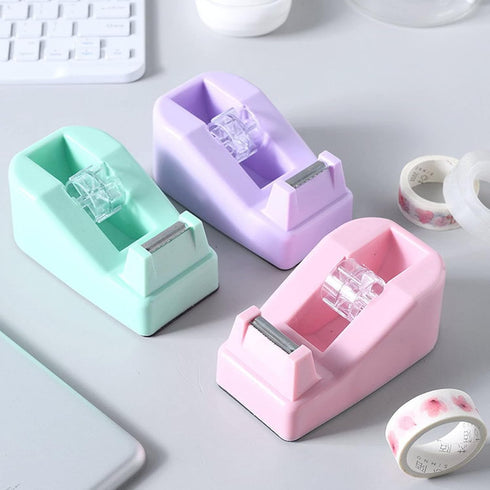 Desktop Tape Dispenser, Heavy Duty Floral Office Tape Dispensers, Weighted Non-Skid Base, Macaron Pink