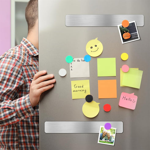 Magnetic Bulletin Strips 5PCS Self Adhesive Frameless Stainless Iron Bar with 10 Magnetic Buttons for Memo Photo Notes