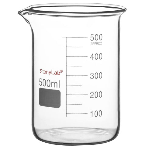 stonylab Glass Beaker, 1 Pack Borosilicate Glass Graduated Low Form Griffin Beaker with Pouring Spout, 500 ml