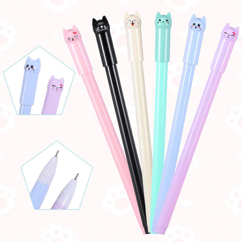 TIESOME 12Pcs 0.5mm Kawaii Cat Pens, Black Ink Cute Cat Style Gel Pens Stationary Supplies for Cat Lovers Women Kids