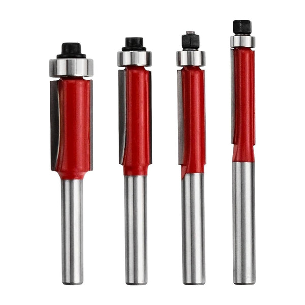 Kazheon 4pcs Flush Trim Router Bit Set 1/4 Inch Shank Top Bearing Flush