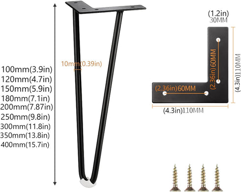 Generic 4Pcs (120mm/4.7in) Metal Furniture Legs,Black Hairpin Legs,Hairpin Table Legs,Replacement Metal Hairpin Legs